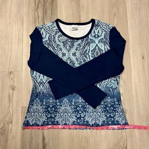 Vintage y2k Jalate ringer top in blue paisley sz L. Stretchy long sleeve NWOT